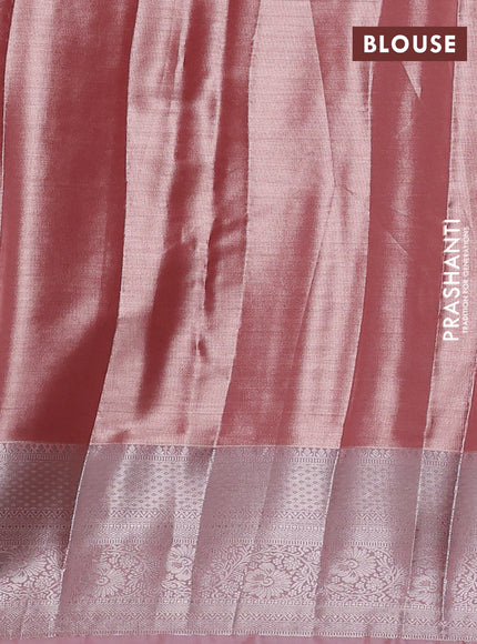 Bangalori tissue silk saree peach pink with allover zari woven brocade weaves and long zari woven border