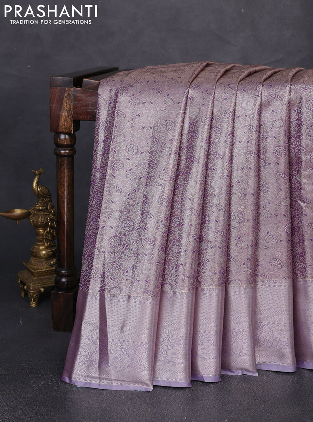 Bangalori tissue silk saree pastel violet with allover zari woven brocade weaves and long zari woven border