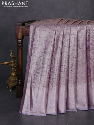 Bangalori tissue silk saree pastel violet with allover zari woven brocade weaves and long zari woven border