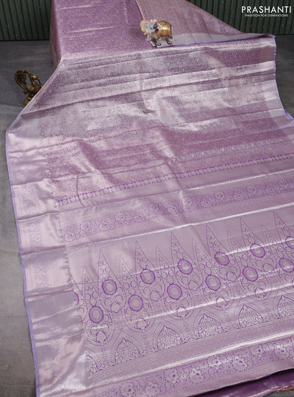 Bangalori tissue silk saree pastel violet with allover zari woven brocade weaves and long zari woven border