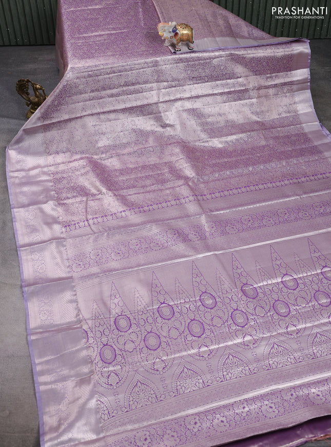 Bangalori tissue silk saree pastel violet with allover zari woven brocade weaves and long zari woven border