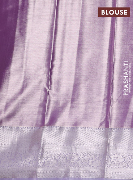 Bangalori tissue silk saree pastel violet with allover zari woven brocade weaves and long zari woven border