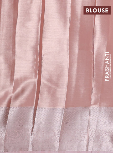 Bangalori tissue silk saree peach with allover zari woven brocade weaves and zari woven border