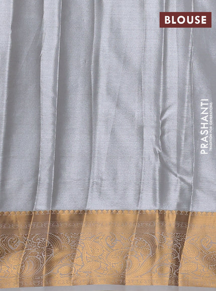 Bangalori tissue silk saree grey and off white with allover zari woven brocade weaves and zari woven border