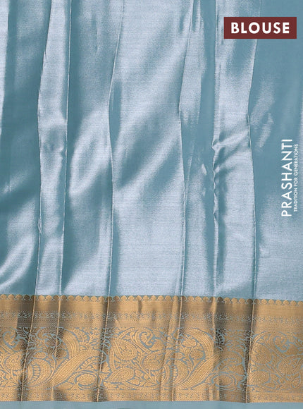 Bangalori tissue silk saree teal green with allover zari woven brocade weaves and zari woven border