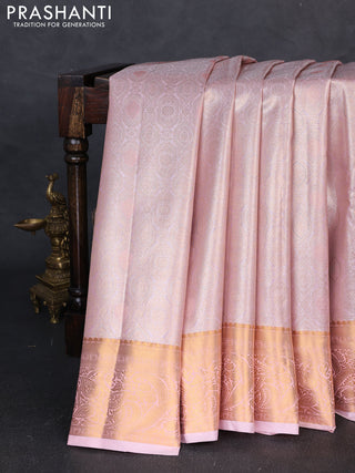 Bangalori tissue silk saree lotus pink with allover zari woven brocade weaves and zari woven border