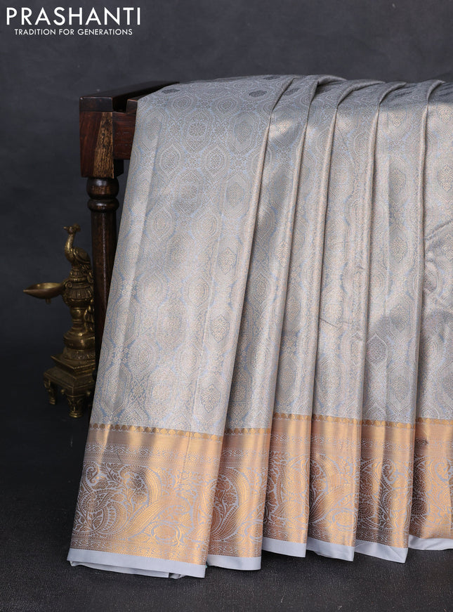 Bangalori tissue silk saree grey with allover zari woven brocade weaves and zari woven border