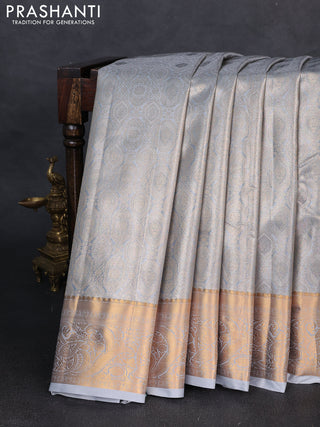 Bangalori tissue silk saree grey with allover zari woven brocade weaves and zari woven border