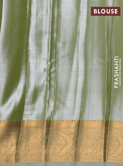 Bangalori tissue silk saree pista green with allover zari woven brocade weaves and zari woven border