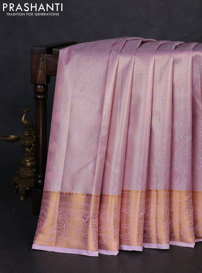Bangalori tissue silk saree lotus pink with allover zari woven brocade weaves and zari woven border