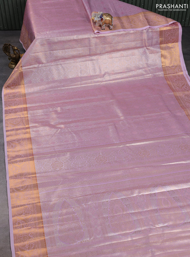 Bangalori tissue silk saree lotus pink with allover zari woven brocade weaves and zari woven border