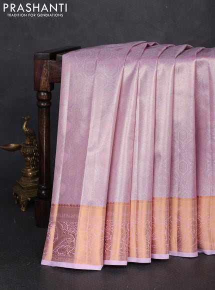 Bangalori tissue silk saree lotus pink with allover zari woven brocade weaves and zari woven border