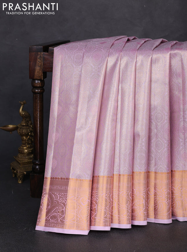 Bangalori tissue silk saree lotus pink with allover zari woven brocade weaves and zari woven border