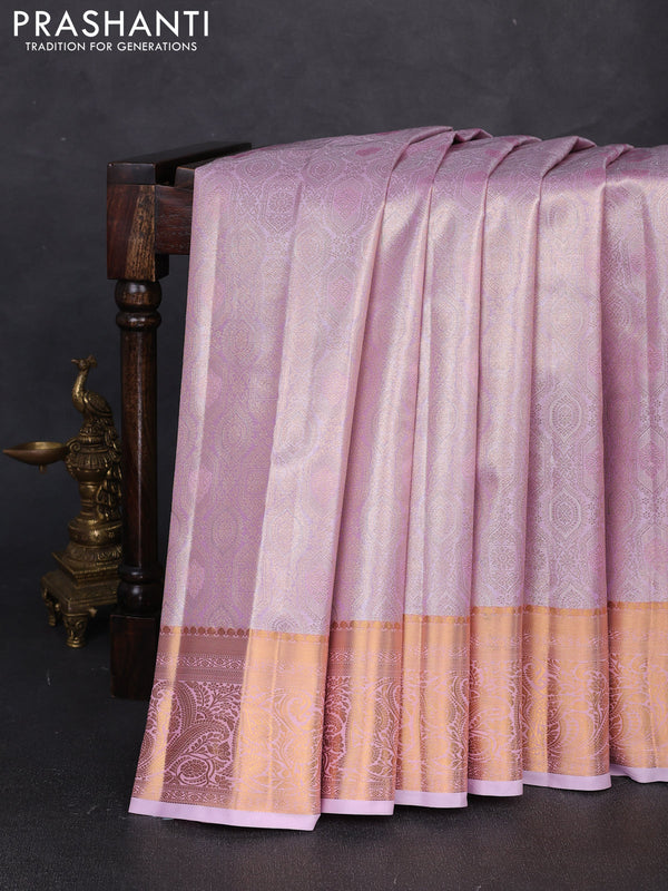 Bangalori tissue silk saree lotus pink with allover zari woven brocade weaves and zari woven border