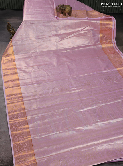 Bangalori tissue silk saree lotus pink with allover zari woven brocade weaves and zari woven border