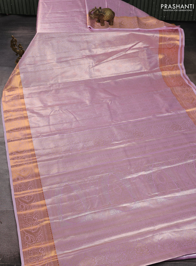 Bangalori tissue silk saree lotus pink with allover zari woven brocade weaves and zari woven border
