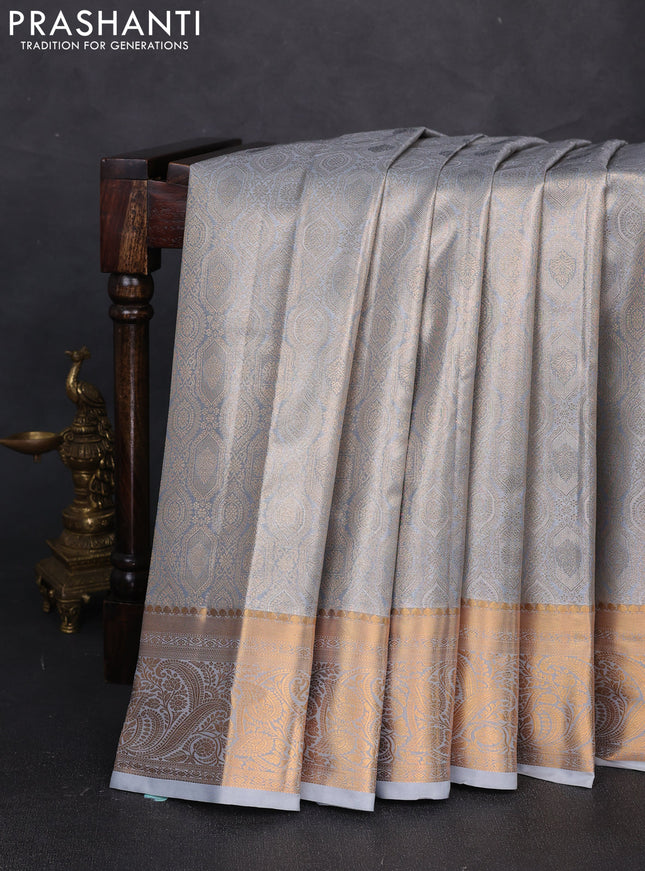 Bangalori tissue silk saree grey with allover zari woven brocade weaves and zari woven border