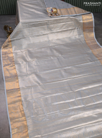 Bangalori tissue silk saree grey with allover zari woven brocade weaves and zari woven border