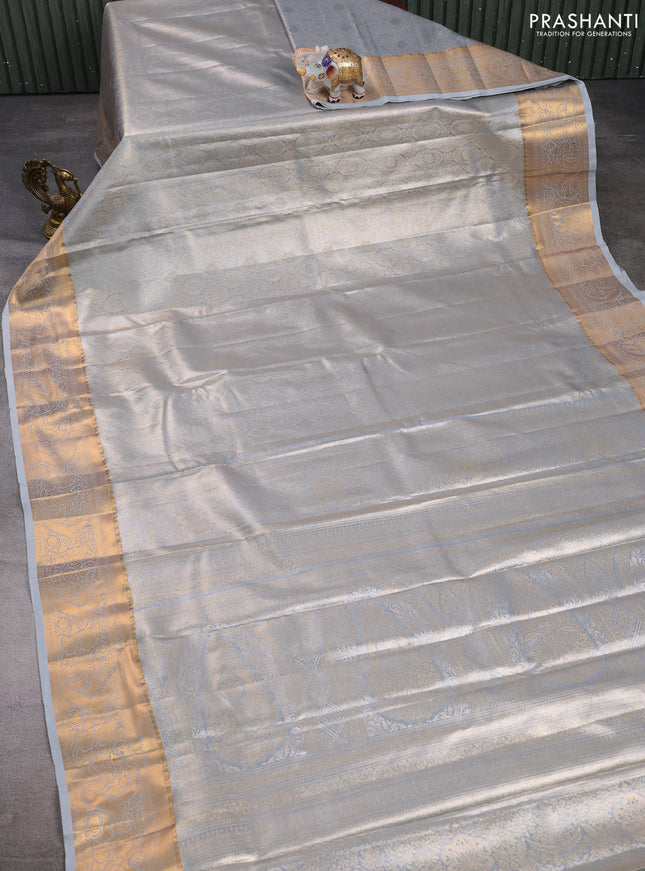Bangalori tissue silk saree grey with allover zari woven brocade weaves and zari woven border