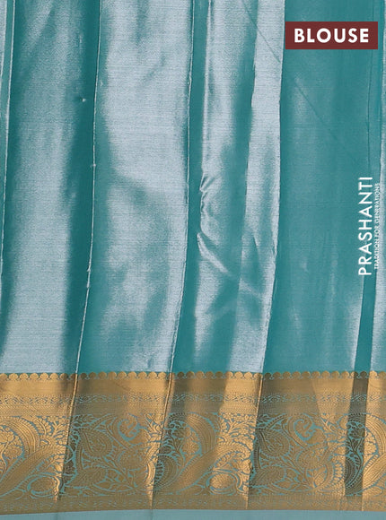 Bangalori tissue silk saree teal green with allover zari woven brocade weaves and zari woven border
