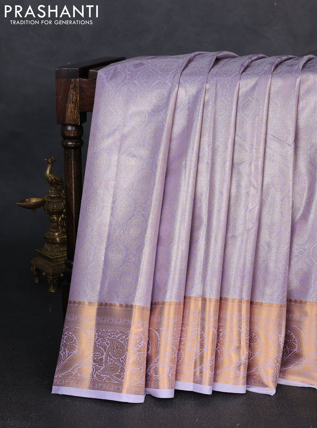 Bangalori tissue silk saree pastel lavender with allover zari woven brocade weaves and zari woven border