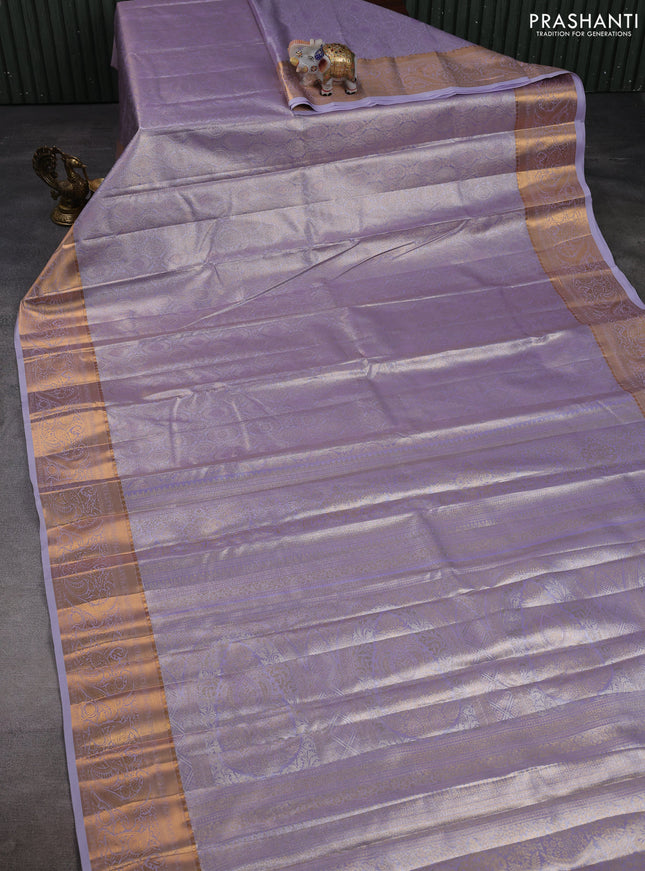 Bangalori tissue silk saree pastel lavender with allover zari woven brocade weaves and zari woven border