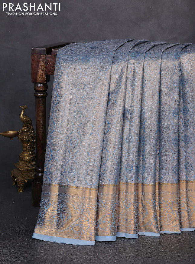 Bangalori tissue silk saree blue with allover zari woven brocade weaves and zari woven border