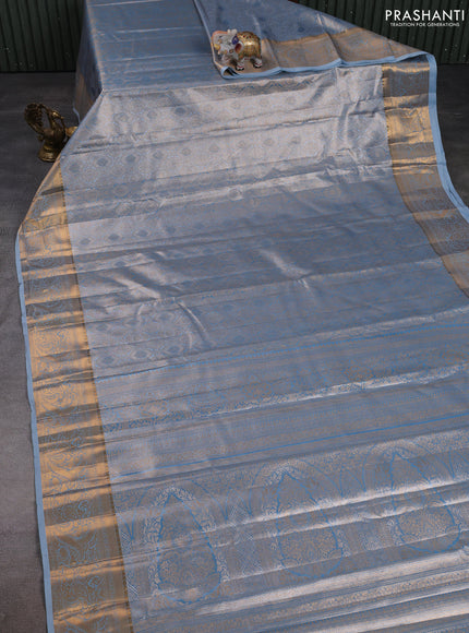 Bangalori tissue silk saree blue with allover zari woven brocade weaves and zari woven border