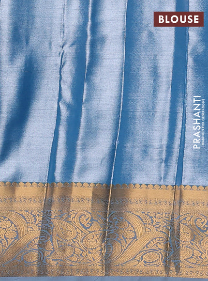 Bangalori tissue silk saree blue with allover zari woven brocade weaves and zari woven border