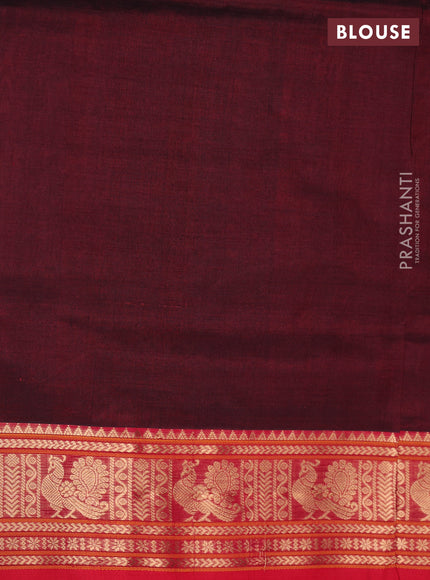Kanchipuram silk cotton saree maroon and red with allover thread checks & buttas and zari woven border