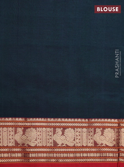 Kanchipuram silk cotton saree green and red with allover thread checks & buttas and zari woven border