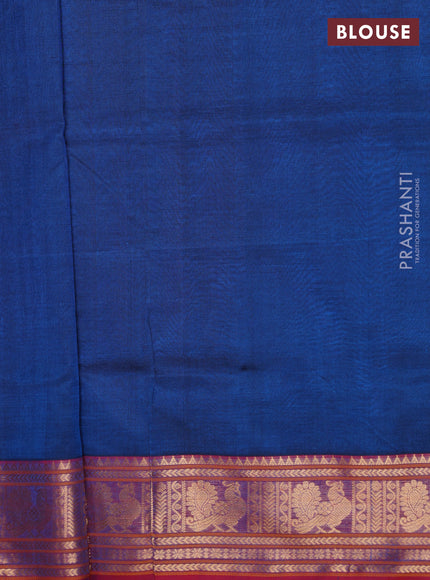 Kanchipuram silk cotton saree cs blue and tomato red with allover thread checks & buttas and zari woven border