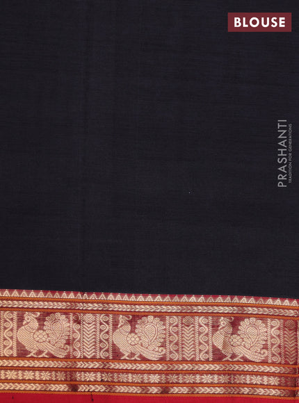 Kanchipuram silk cotton saree black and red with allover thread checks & buttas and zari woven border