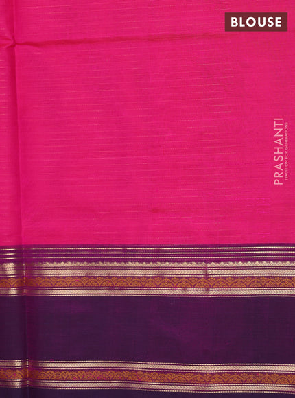 Kanchipuram silk cotton saree pink and purple with allover zari stripe pattern and rettapet zari woven border