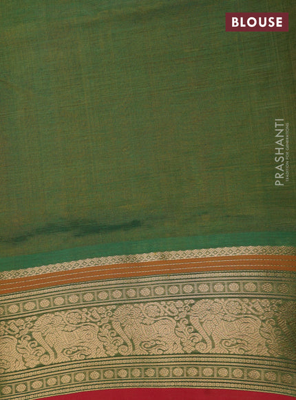Kanchipuram silk cotton saree green and red with allover thread checks & buttas and zari woven border