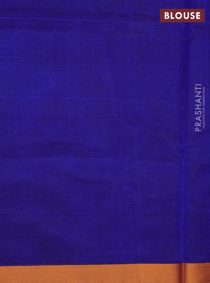 Kanchipuram silk cotton saree blue and orange with zari woven buttas and piping border