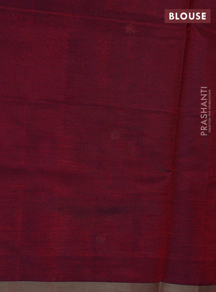 Kanchipuram silk cotton saree maroon and beige with zari woven buttas and piping border