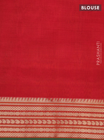 Kanchipuram silk cotton saree dual shade of rustic orange and green with allover zari weaves and zari woven border