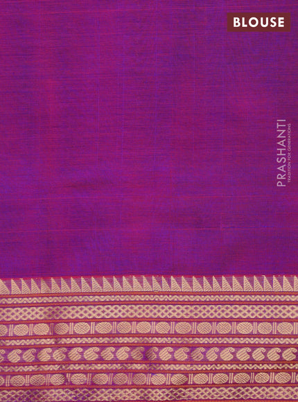 Kanchipuram silk cotton saree purple and teal green with allover zari weaves and zari woven border