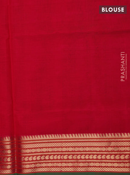 Kanchipuram silk cotton saree red and green with allover zari weaves and zari woven border