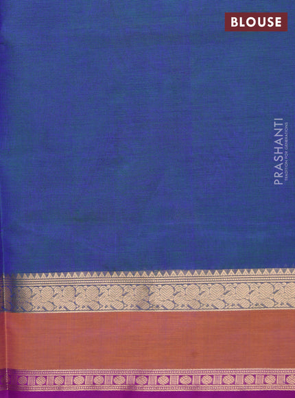 Kanchipuram silk cotton saree dual shade of bluish green and dark mustard with zari woven buttas and rettapet zari woven border