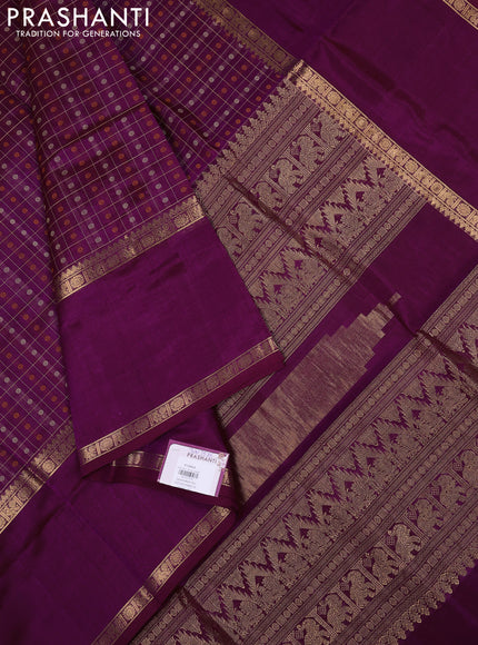 Kanchipuram silk cotton saree dual shade of purple with allover thread checks & buttas and rettapet zari woven border