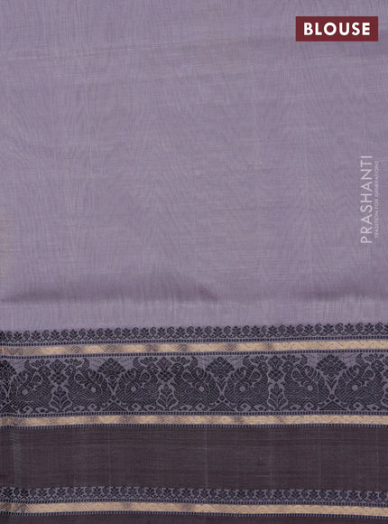 Kanchipuram silk cotton saree pastel grey and pastel brown with zari woven buttas and rettapet thread & zari woven border