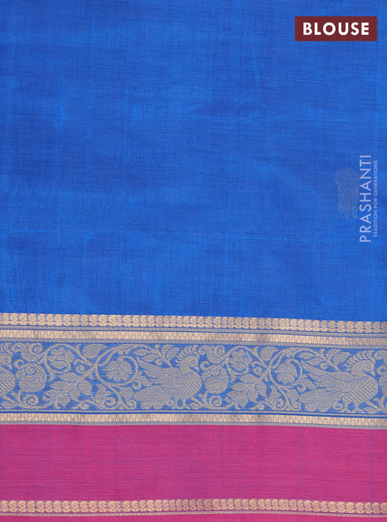 Kanchipuram silk cotton saree cs blue and pink with thread woven buttas and rettapet thread & zari woven border