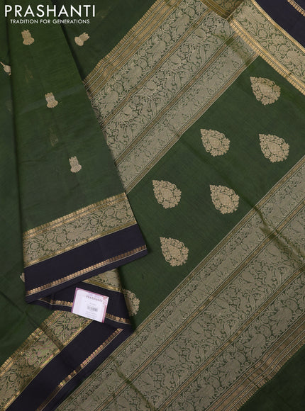 Kanchipuram silk cotton saree sap green and elephant grey with thread woven buttas and rettapet thread & zari woven border