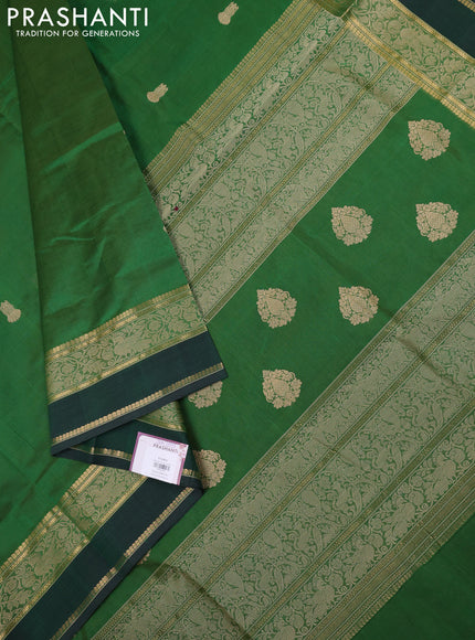 Kanchipuram silk cotton saree green and bottle green with thread woven buttas and rettapet thread & zari woven border