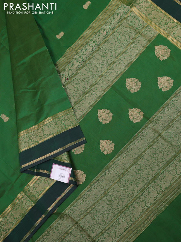 Kanchipuram silk cotton saree green and bottle green with thread woven buttas and rettapet thread & zari woven border