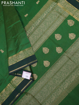 Kanchipuram silk cotton saree green and bottle green with thread woven buttas and rettapet thread & zari woven border