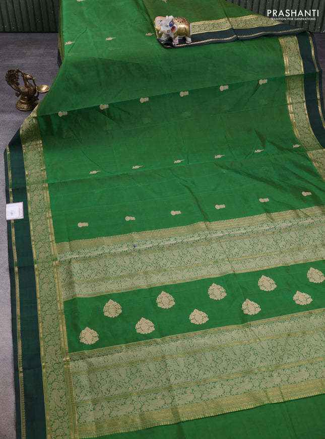 Kanchipuram silk cotton saree green and bottle green with thread woven buttas and rettapet thread & zari woven border
