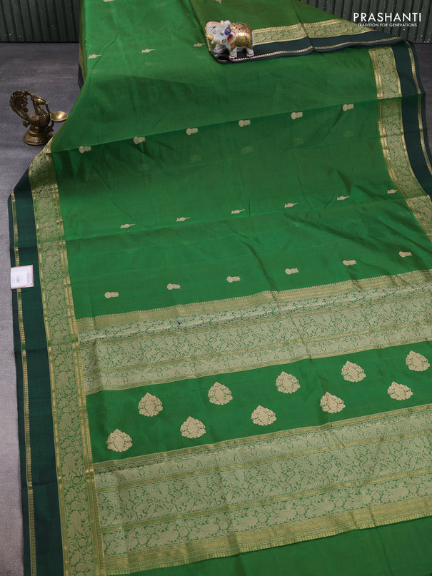 Kanchipuram silk cotton saree green and bottle green with thread woven buttas and rettapet thread & zari woven border